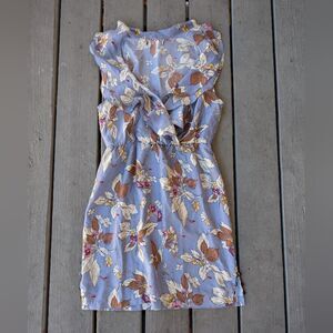 Jovovich Hawk Blue Silk‎ Floral Mini Dress S/M Ruffle Spring Summer
